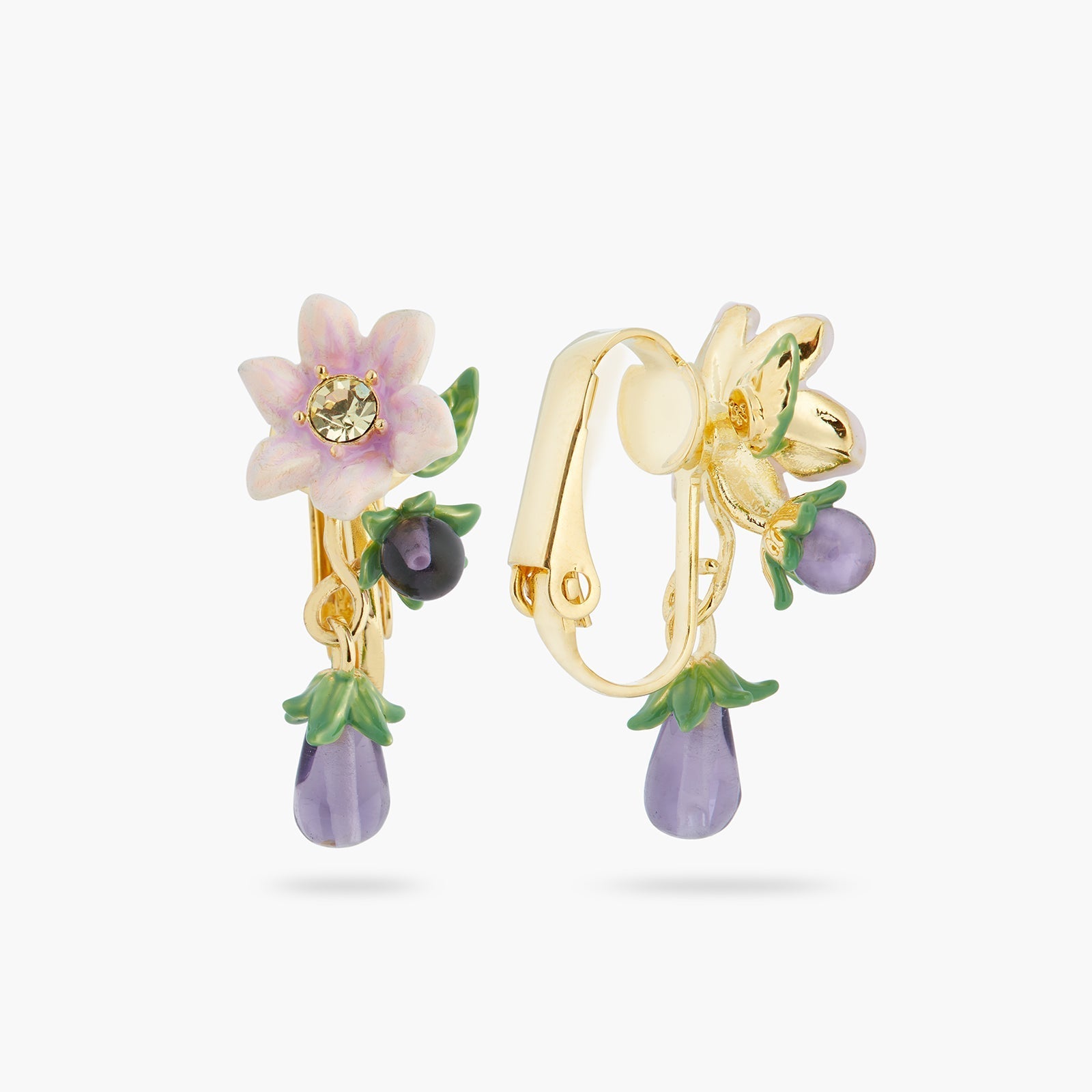 Aubergine And Flower Dangling Earrings | ASPO1031 - Les Nereides