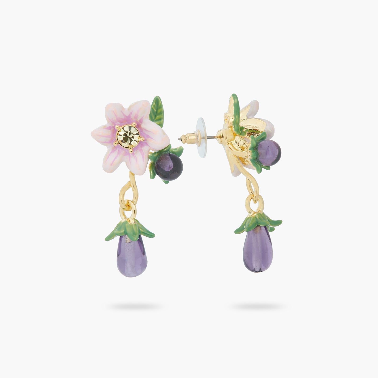 Aubergine And Flower Dangling Earrings | ASPO1031 - Les Nereides