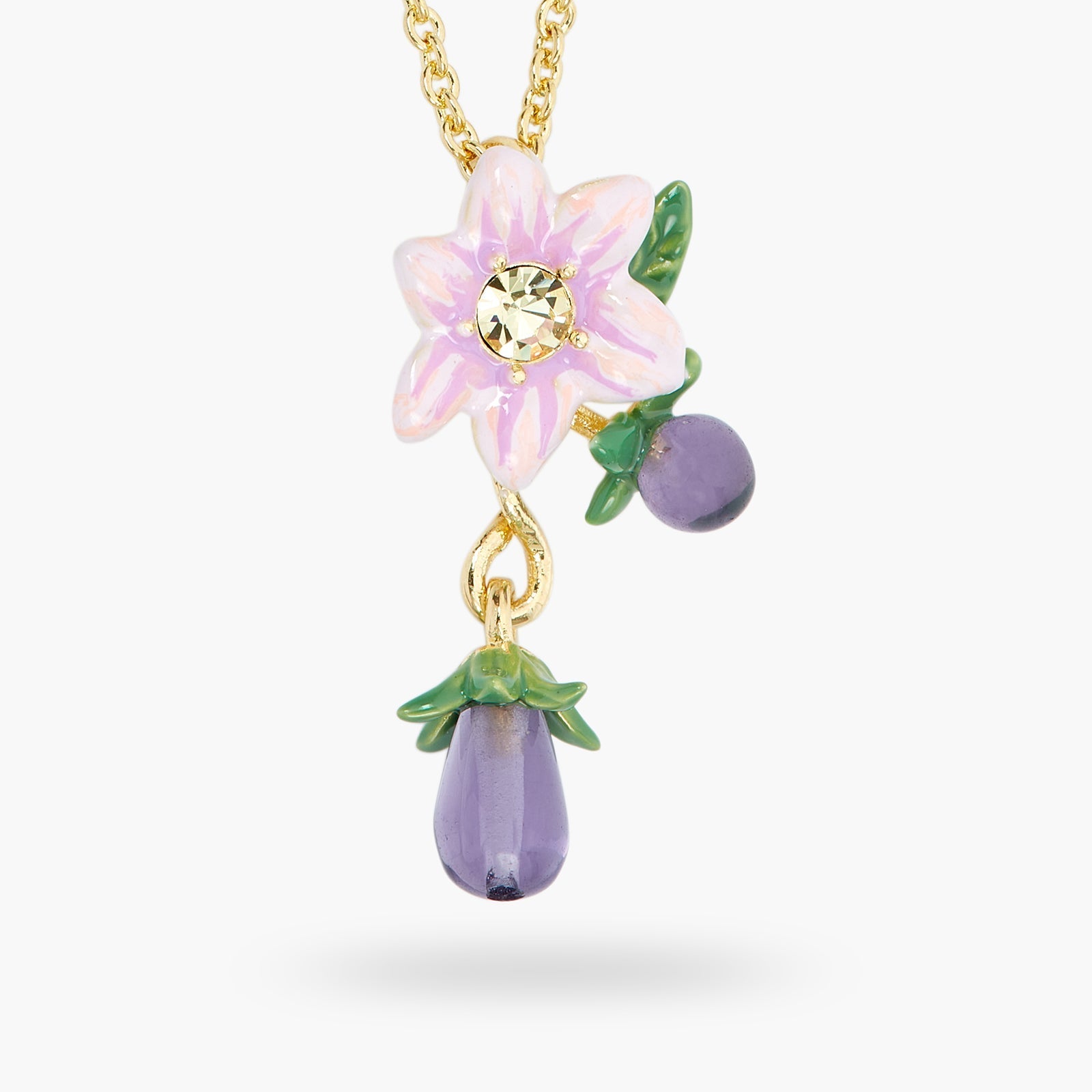 Aubergine And Flower Pendant Necklace | ASPO3041 - Les Nereides