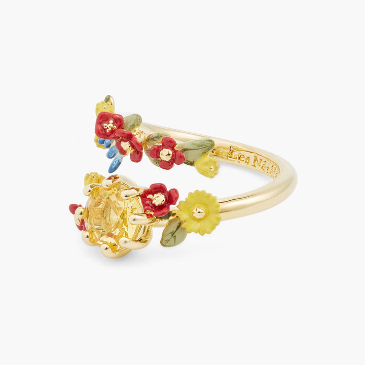 Autumn Flower And Round Stone Adjustable Ring | ASLE6051 - Les Nereides