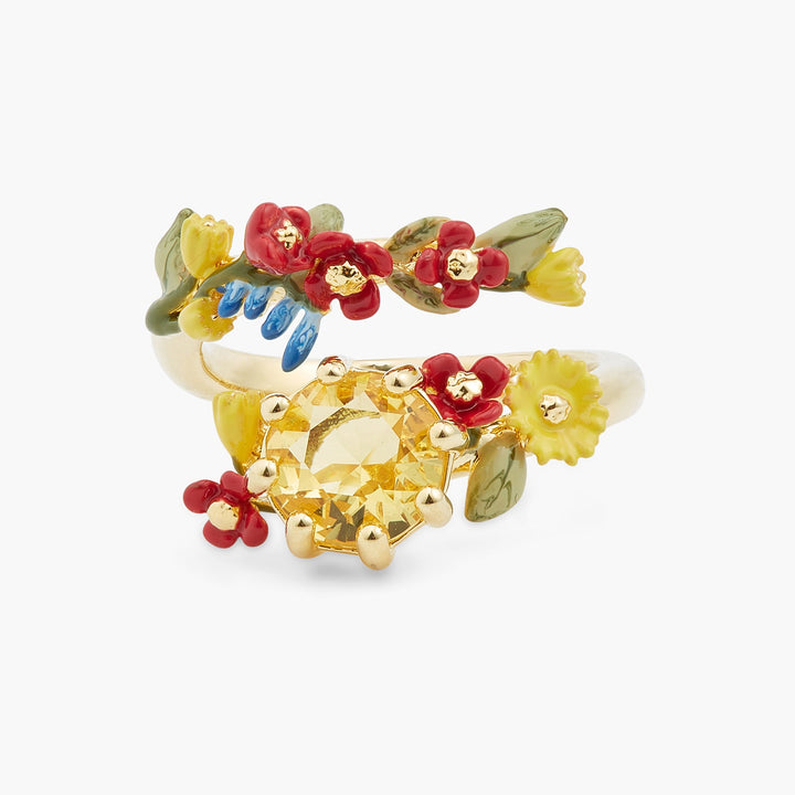 Autumn Flower And Round Stone Adjustable Ring | ASLE6051 - Les Nereides