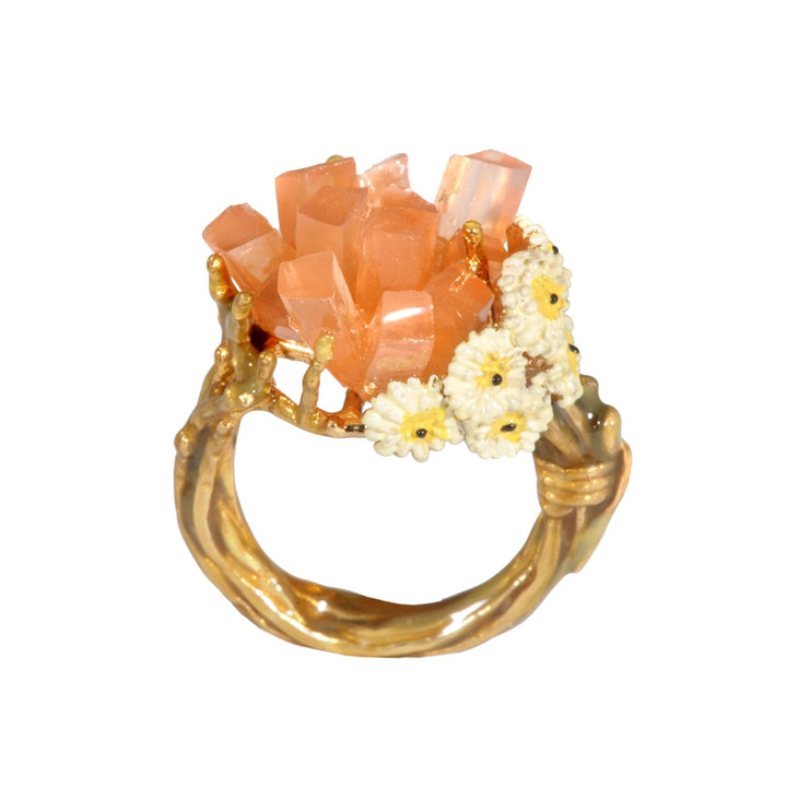 Bague Cristaux de Fleurs Grosse Pierre Avec Aragonite Et Gerbera Rings | YCF603/11 - Les Nereides