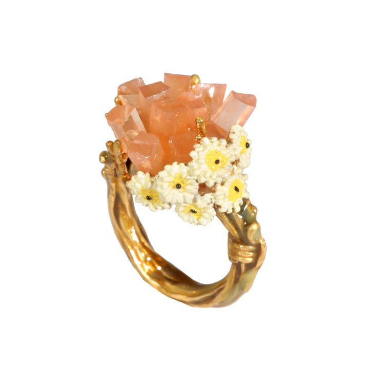 Bague Cristaux de Fleurs Grosse Pierre Avec Aragonite Et Gerbera Rings | YCF603/11 - Les Nereides