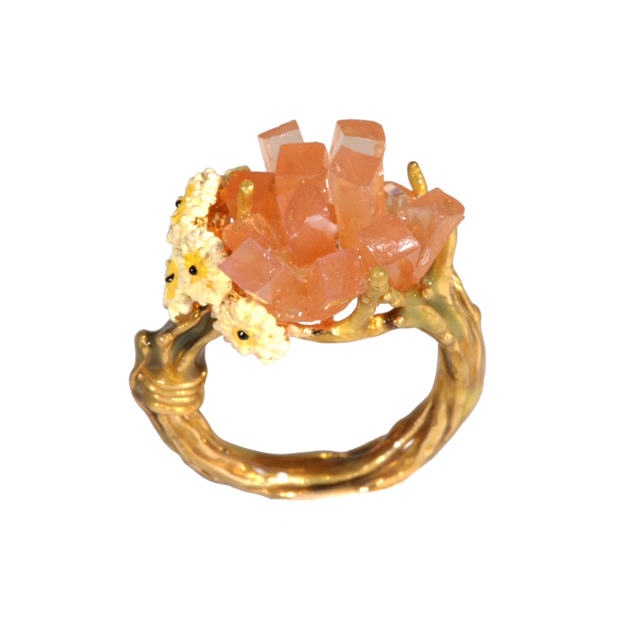 Bague Cristaux de Fleurs Grosse Pierre Avec Aragonite Et Gerbera Rings | YCF603/11 - Les Nereides