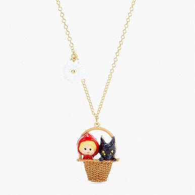 Basket, Little Red Riding Hood And Big Bad Wolf Pendant Necklace | APBB3061 - Les Nereides