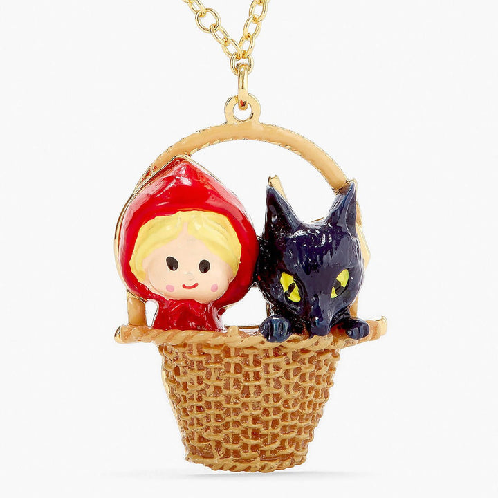 Basket, Little Red Riding Hood And Big Bad Wolf Pendant Necklace | APBB3061 - Les Nereides