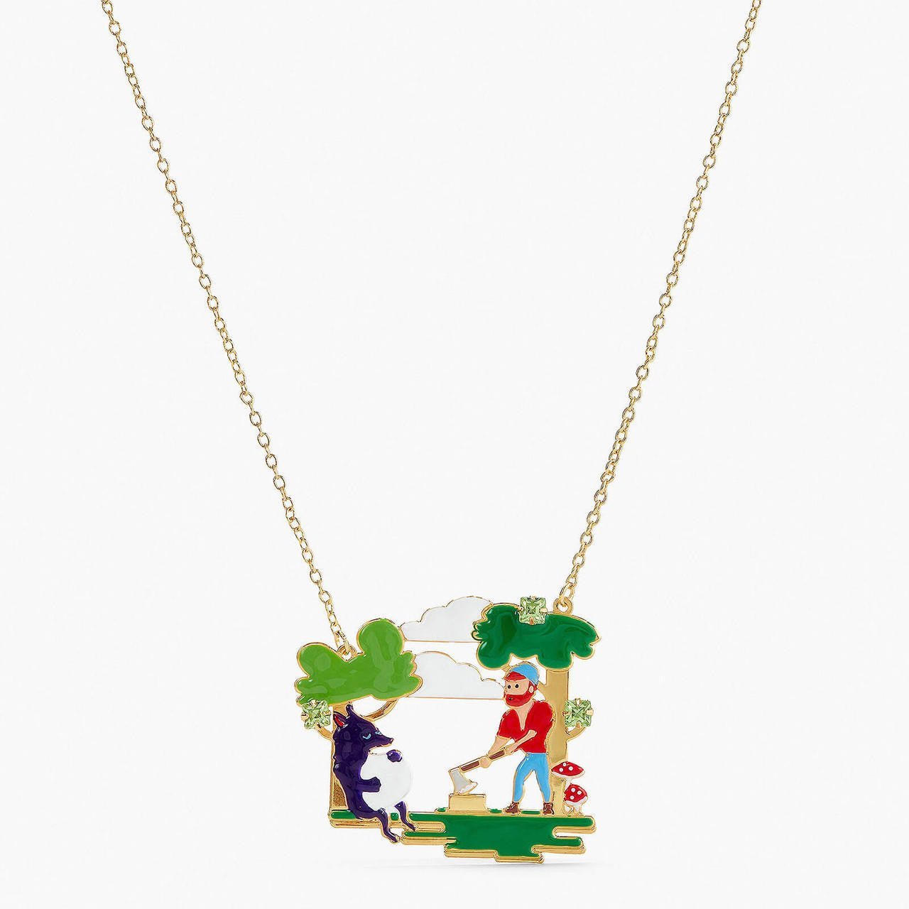 Big Bad Wolf And Woodsman Pendant Necklace | APBB3091 - Les Nereides