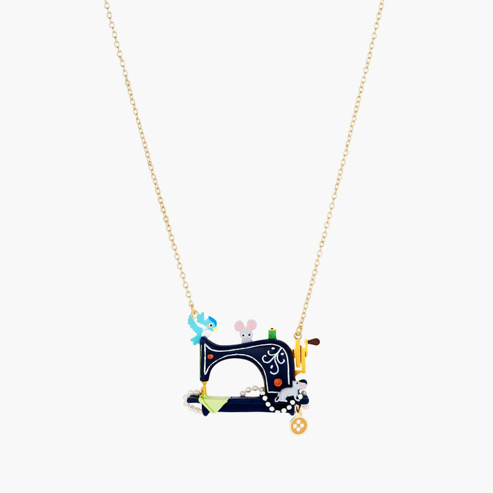 Bird, Mouse, Sewing Machine, Pearls And Button Pendant Necklace | AOCE3081 - Les Nereides