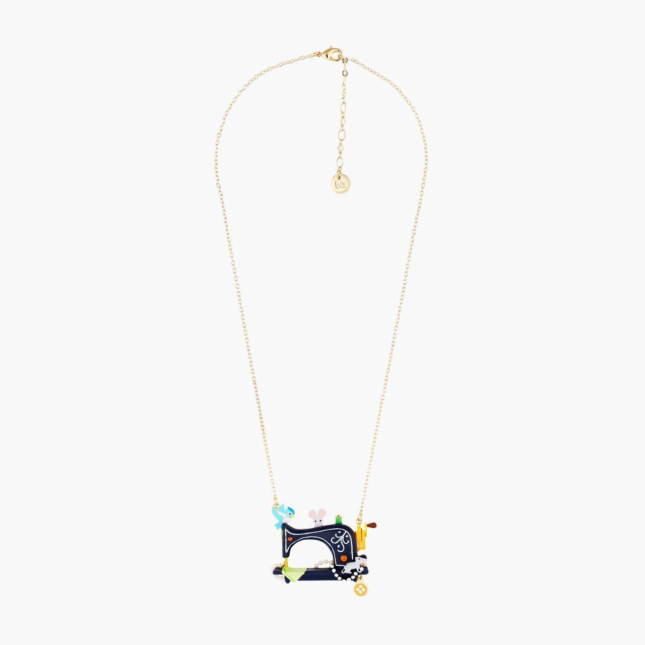 Bird, Mouse, Sewing Machine, Pearls And Button Pendant Necklace | AOCE3081 - Les Nereides
