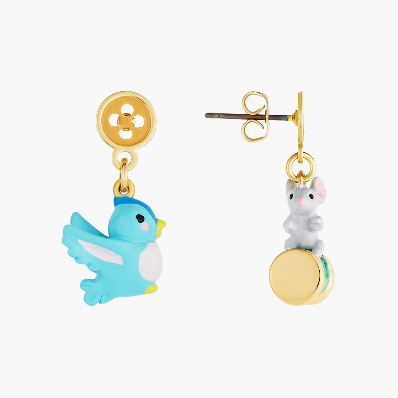 Bird, Mouse, Wool, Button And Spool Of Thread Earrings | AOCE1081 - Les Nereides