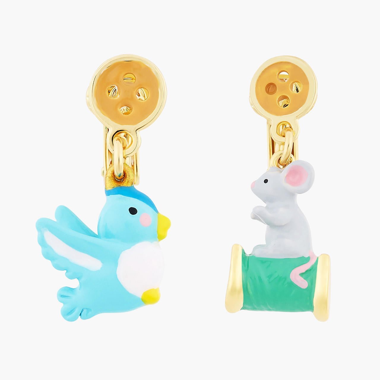 Bird, Mouse, Wool, Button And Spool Of Thread Earrings | AOCE1081 - Les Nereides