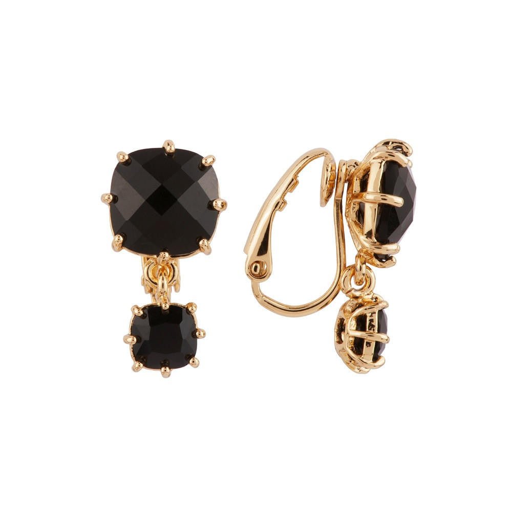 Black 2 Square Stones La Diamantine Earrings | ACLD1382 - Les Nereides