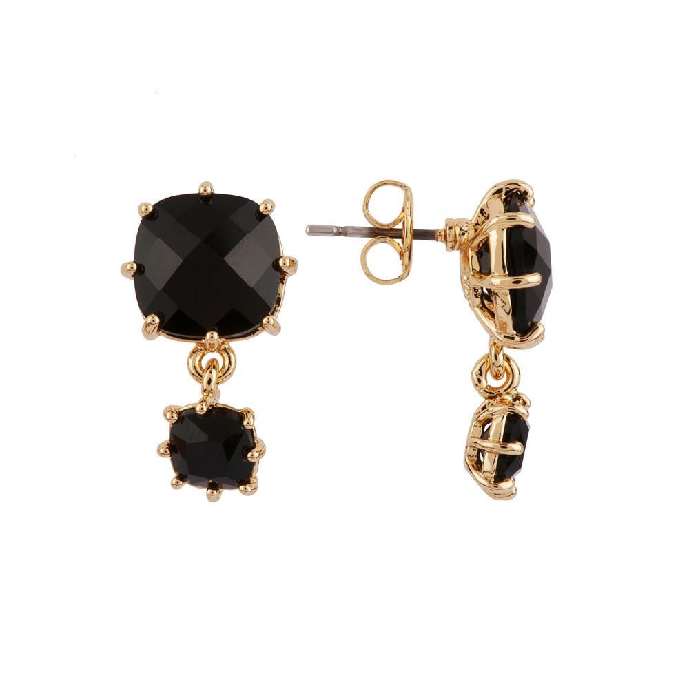 Black 2 Square Stones La Diamantine Earrings | ACLD1382 - Les Nereides