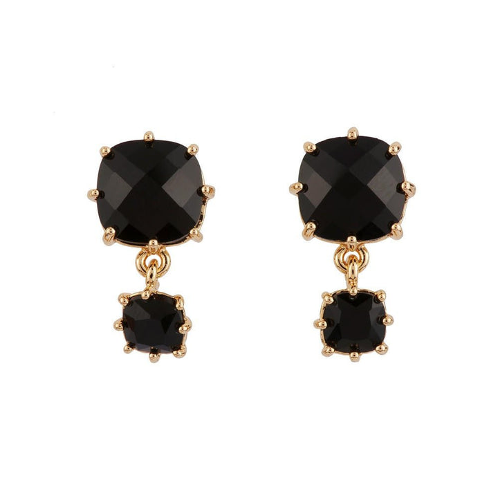 Black 2 Square Stones La Diamantine Earrings | ACLD1382 - Les Nereides