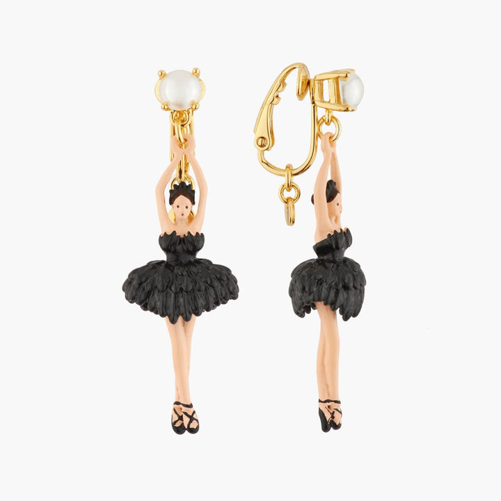 Black Ballerina, Pearl And Feather Tutu Earrings | AKDD115C/2 - Les Nereides