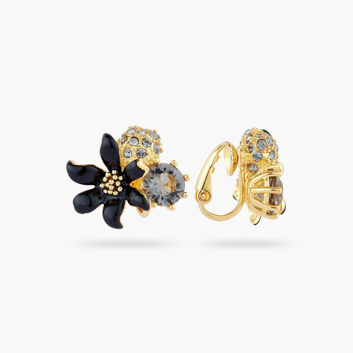 Black lily and Sphere paved with crystal earrings | AQFN1041 - Les Nereides