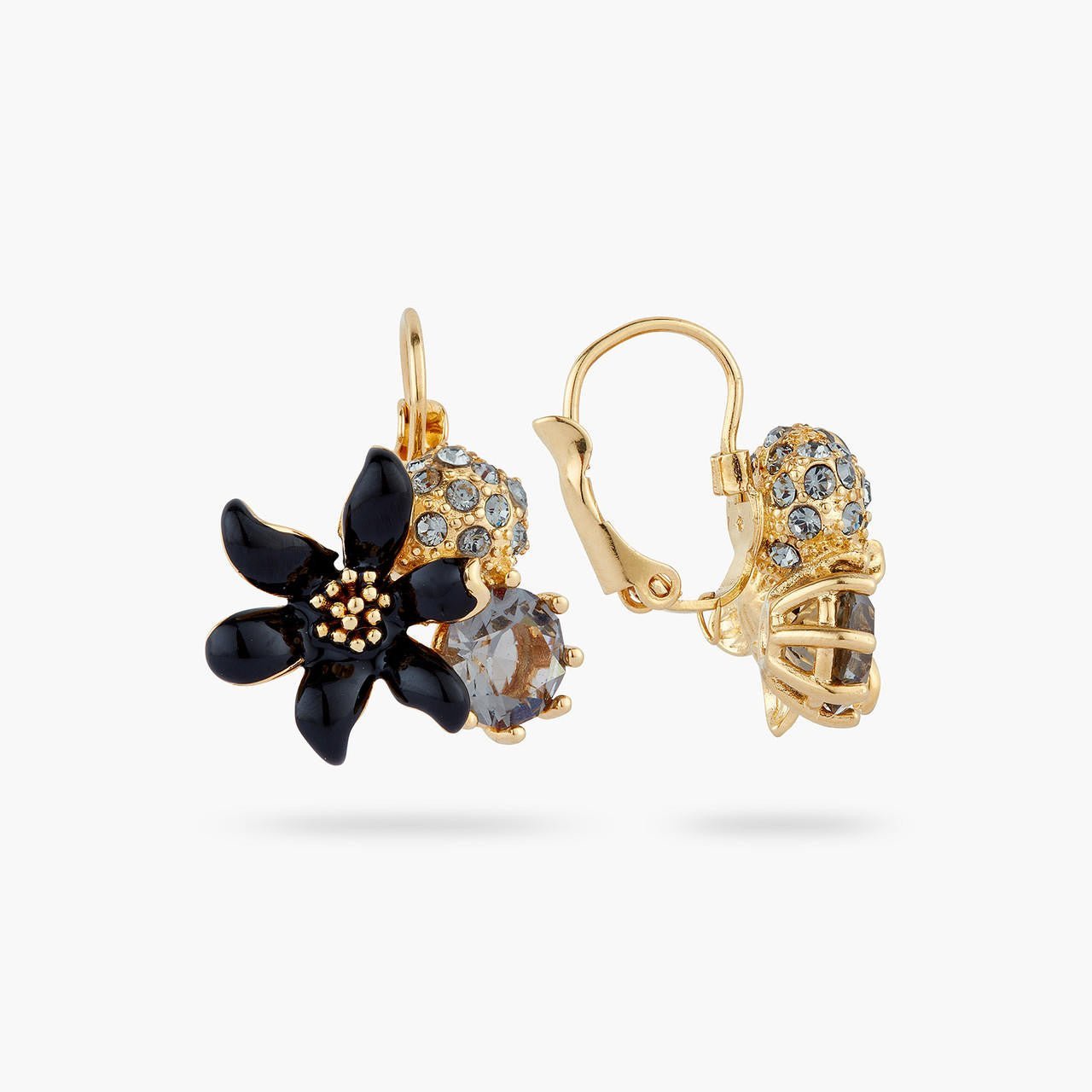 Black lily and Sphere paved with crystal earrings | AQFN1041 - Les Nereides