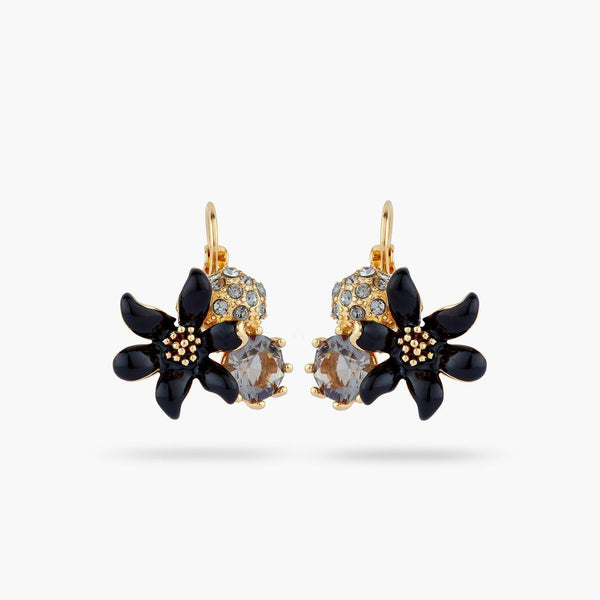 Black lily and Sphere paved with crystal earrings | AQFN1041 - Les Nereides