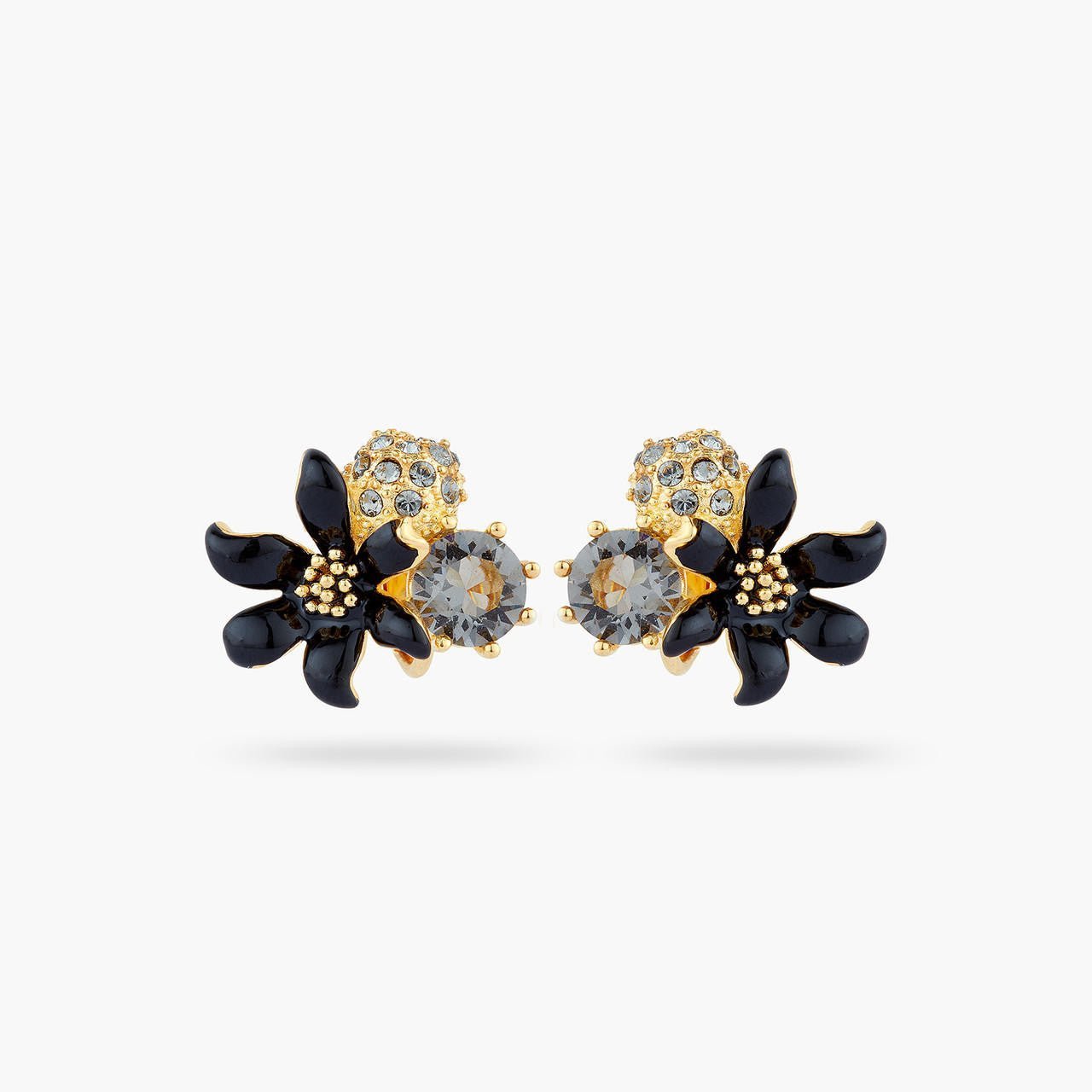 Black lily and Sphere paved with crystal earrings | AQFN1041 - Les Nereides