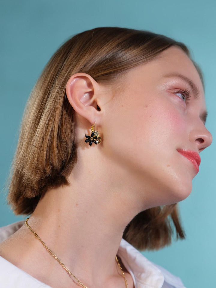 Black lily and Sphere paved with crystal earrings | AQFN1041 - Les Nereides