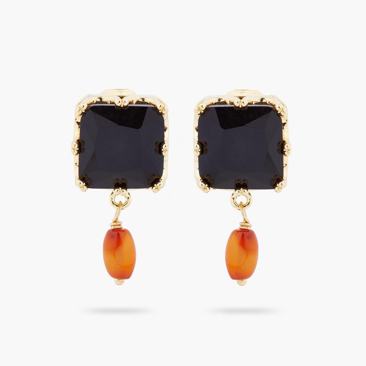 Black Square Stone And Bead Earrings | ARCL1011 - Les Nereides