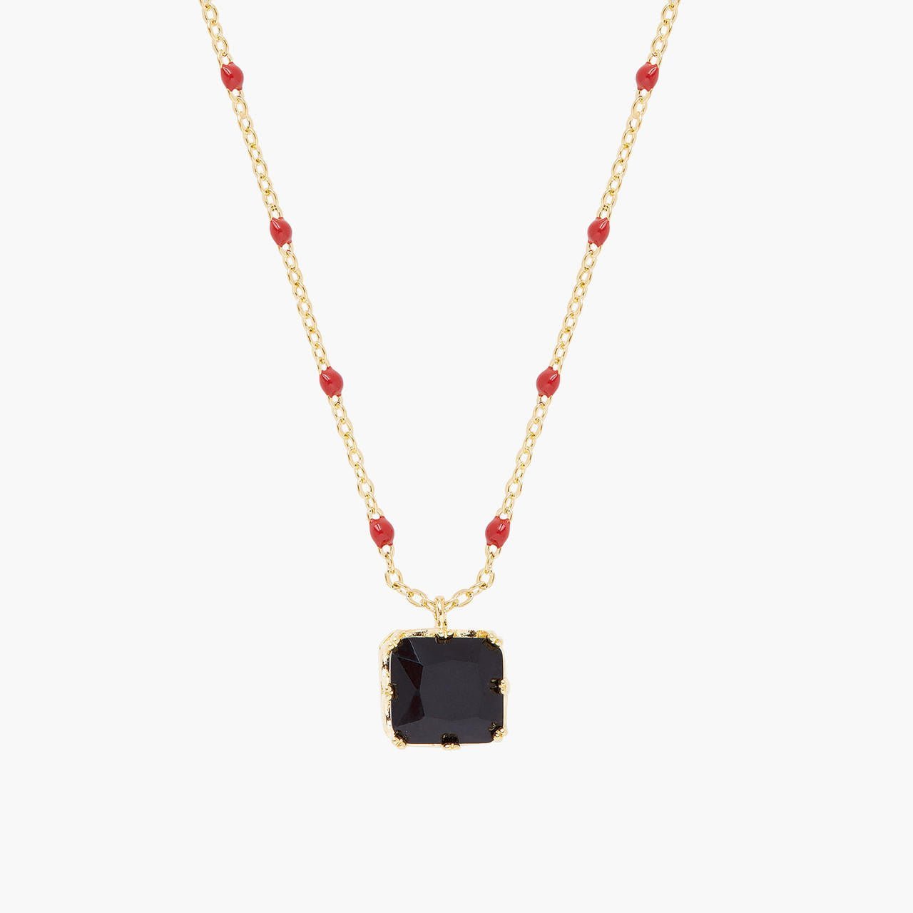 Black Square Stone Pendant Necklace | ARCL3011 - Les Nereides
