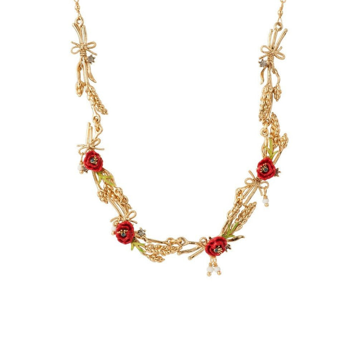 Bles Dores Wreath Of Wheats And Poppies Necklace | ADBD3011 - Les Nereides