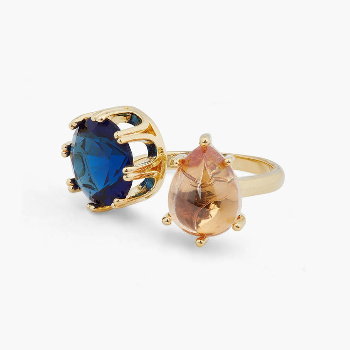 Blue And Beige Stones You And Me Ajustable Ring | ARCL6021 - Les Nereides