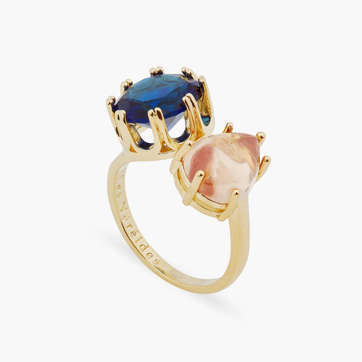 Blue And Beige Stones You And Me Ajustable Ring | ARCL6021 - Les Nereides