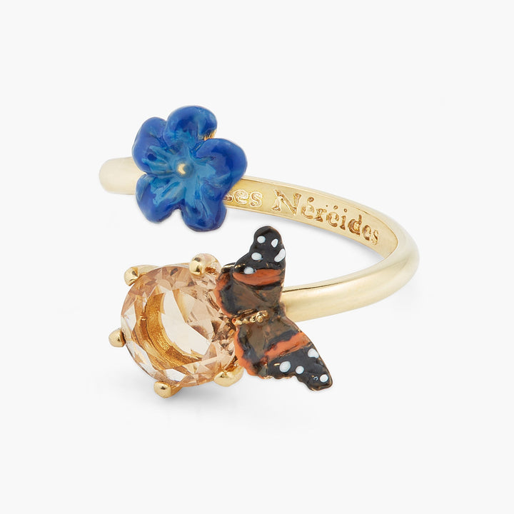 Blue Flax Flower And Butterfly Adjustable Ring | ASTM6011 - Les Nereides