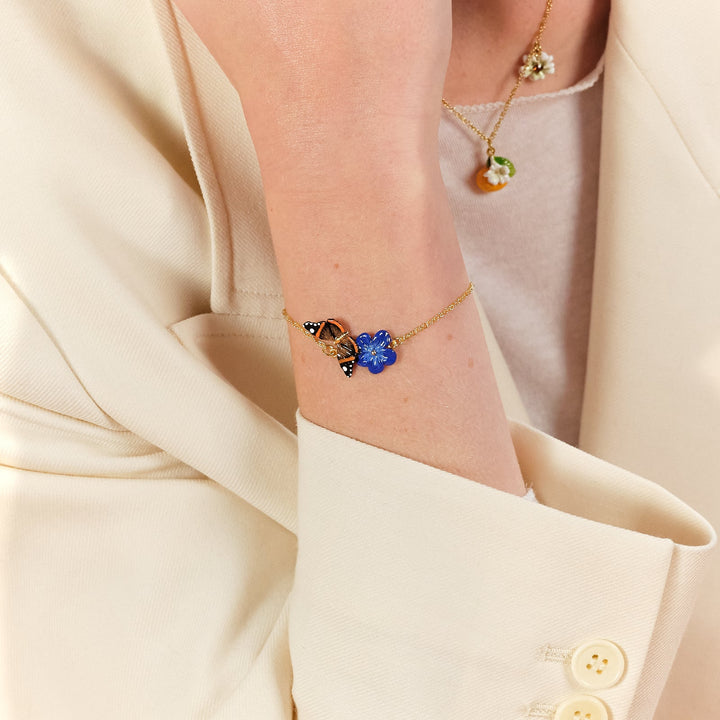 Blue Flax Flower And Butterfly Fine Bracelet | ASTM2021 - Les Nereides