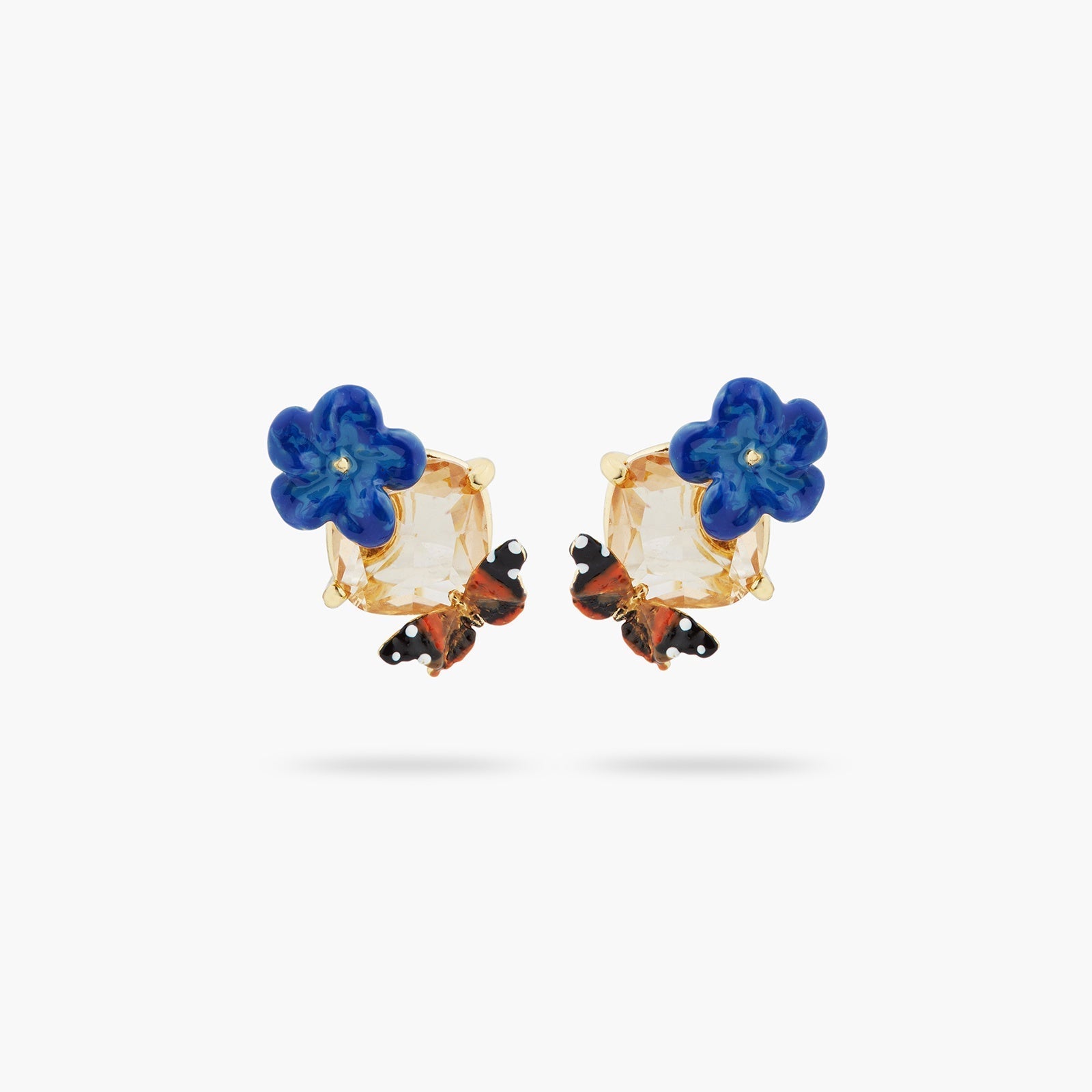 Blue Flax Flower, Faceted Crystal And Butterfly Sleeper Earrings | ASTM1011 - Les Nereides