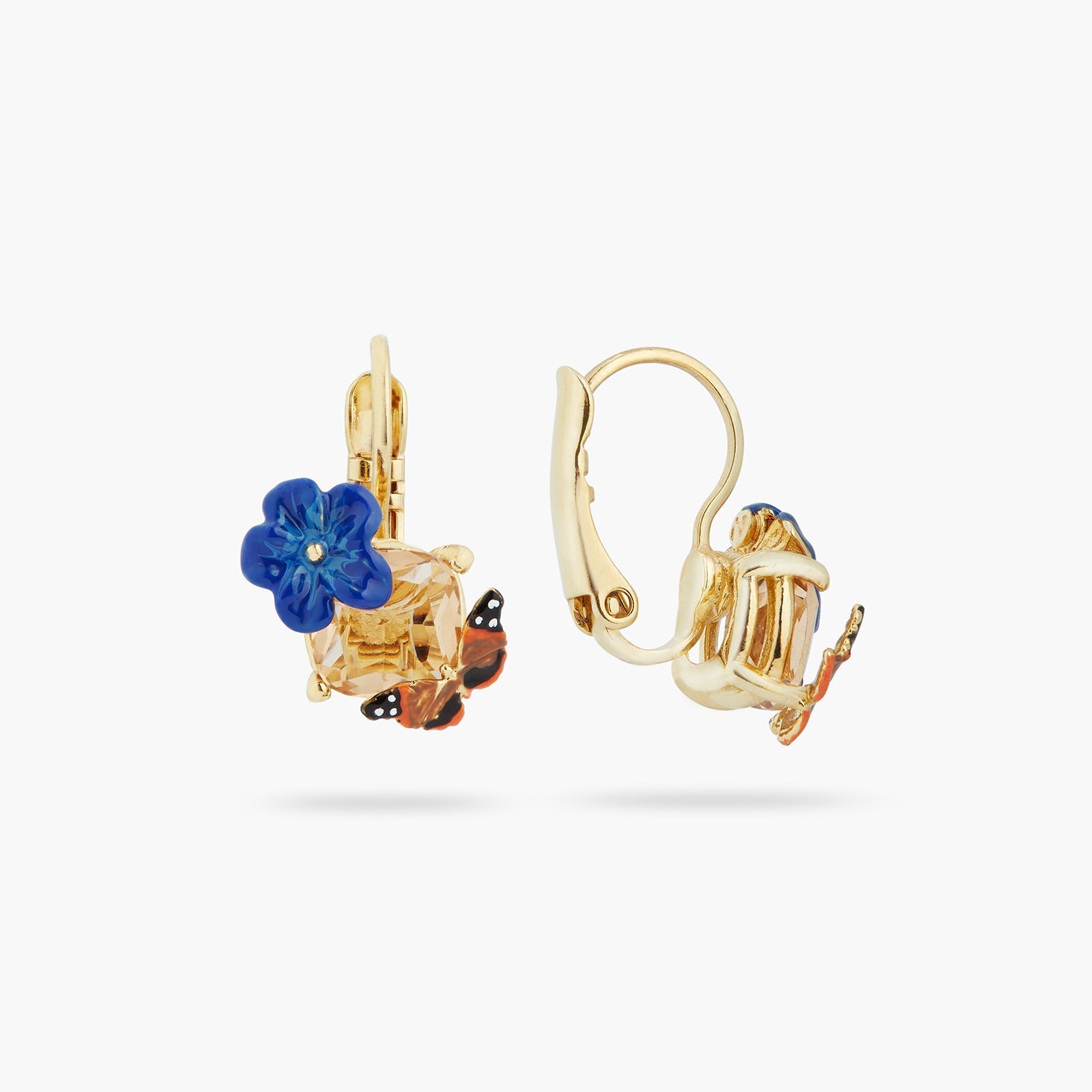 Blue Flax Flower, Faceted Crystal And Butterfly Sleeper Earrings | ASTM1011 - Les Nereides