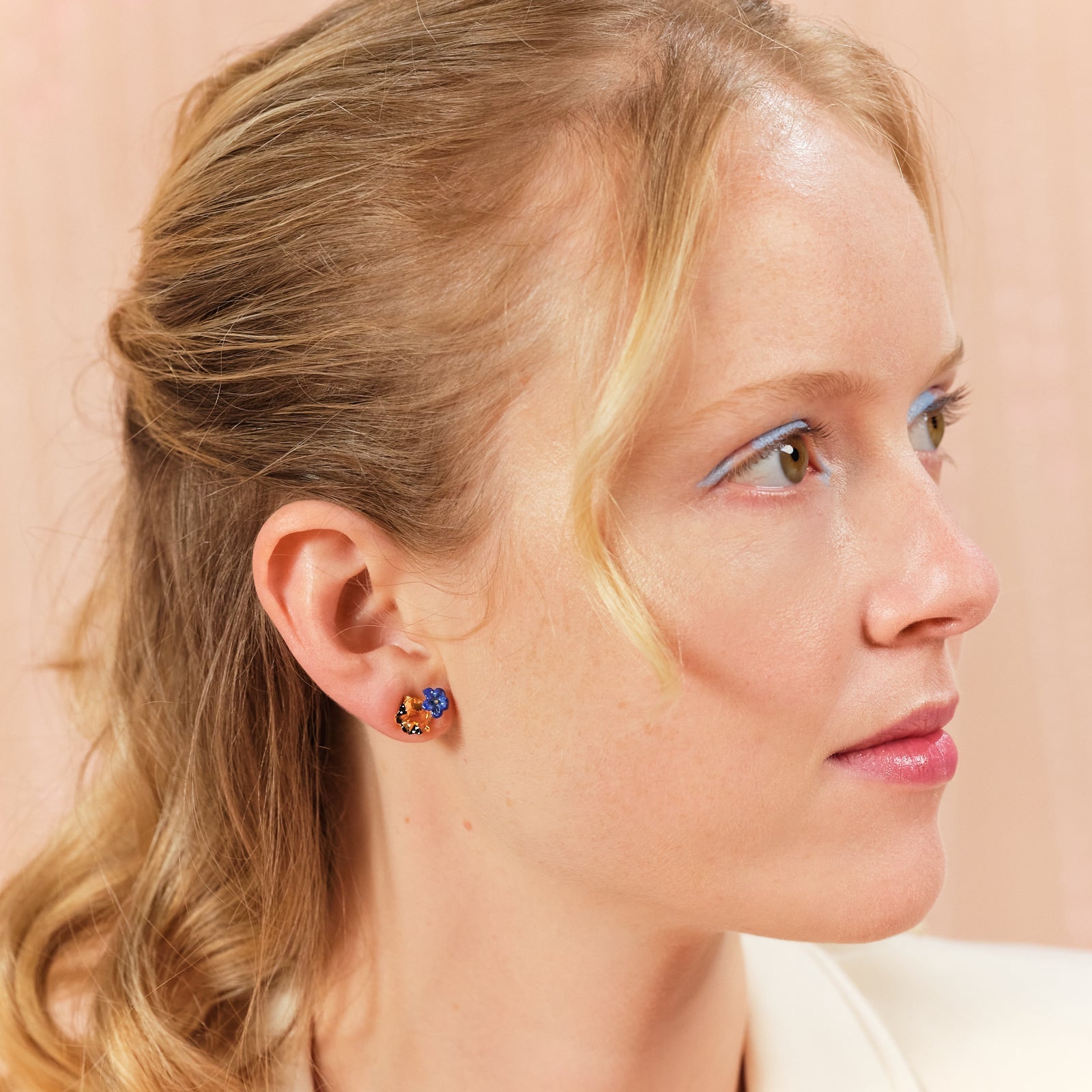 Blue Flax Flower, Faceted Crystal And Butterfly Sleeper Earrings | ASTM1011 - Les Nereides