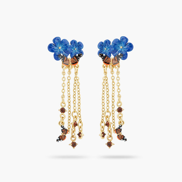 Blue Flax Flowers And Butterfly Dangling Earrings | ASTM1041 - Les Nereides