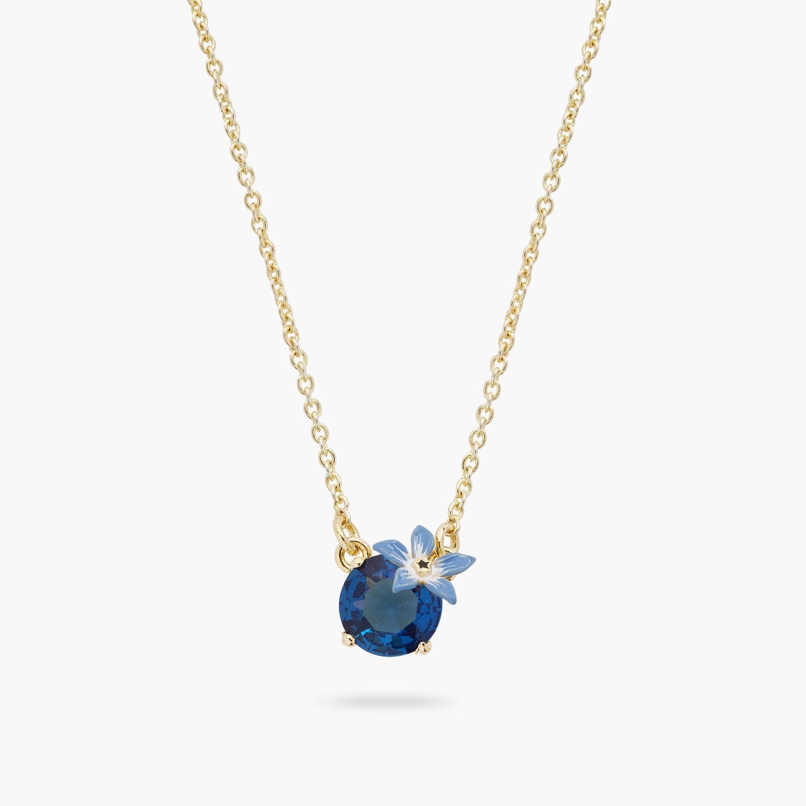 Blue Flower And Round Faceted crystal Pendant Necklace | ASPO3061 - Les Nereides