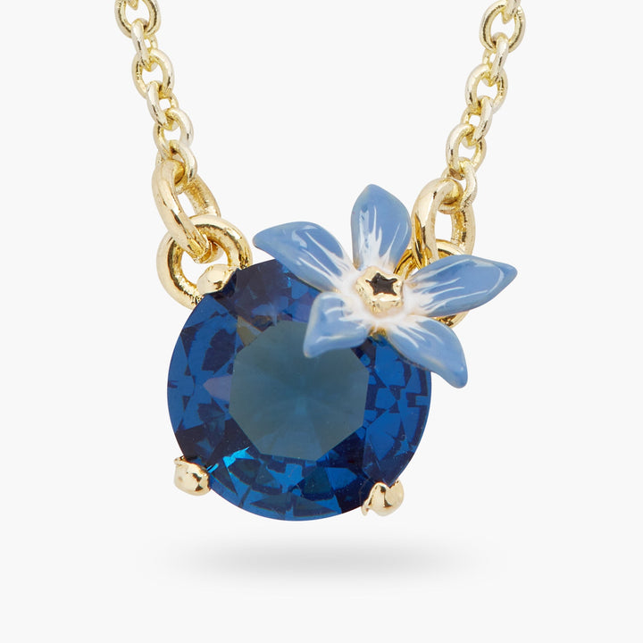 Blue Flower And Round Faceted Glass Pendant Necklace | ASPO3061 - Les Nereides