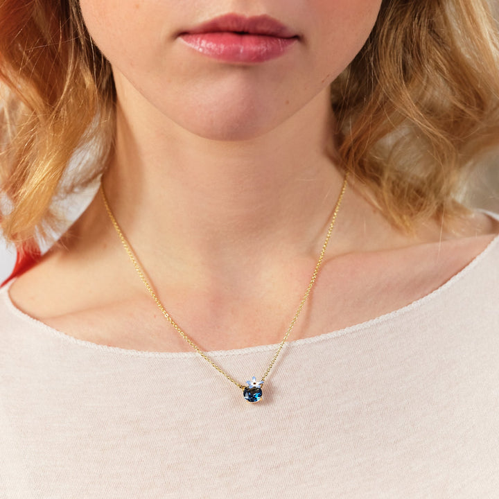 Blue Flower And Round Faceted Glass Pendant Necklace | ASPO3061 - Les Nereides