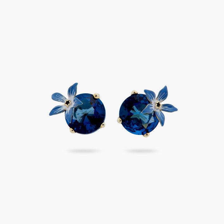 Blue Flower And Round Stone Earrings | ASPO1081 - Les Nereides