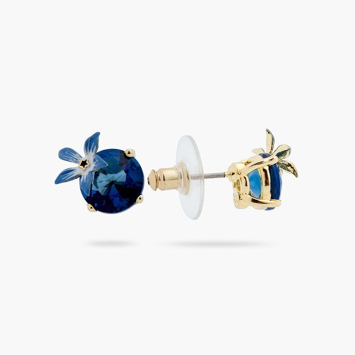 Blue Flower And Round Stone Earrings | ASPO1081 - Les Nereides