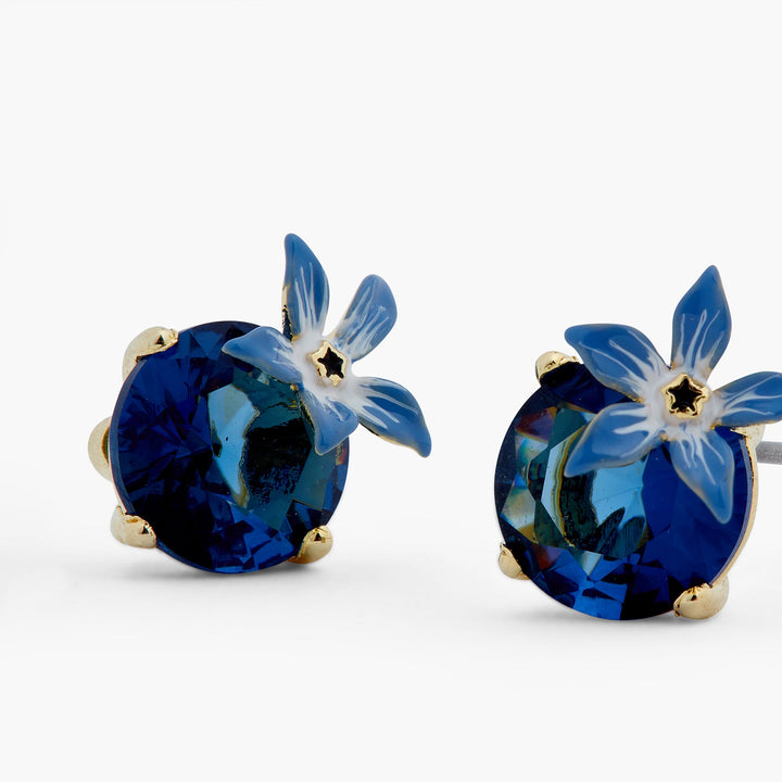 Blue Flower And Round Stone Earrings | ASPO1081 - Les Nereides