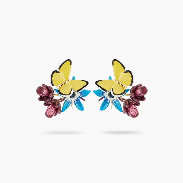 Blue Flower And Yellow Butterfly Earrings | ASPO1021 - Les Nereides