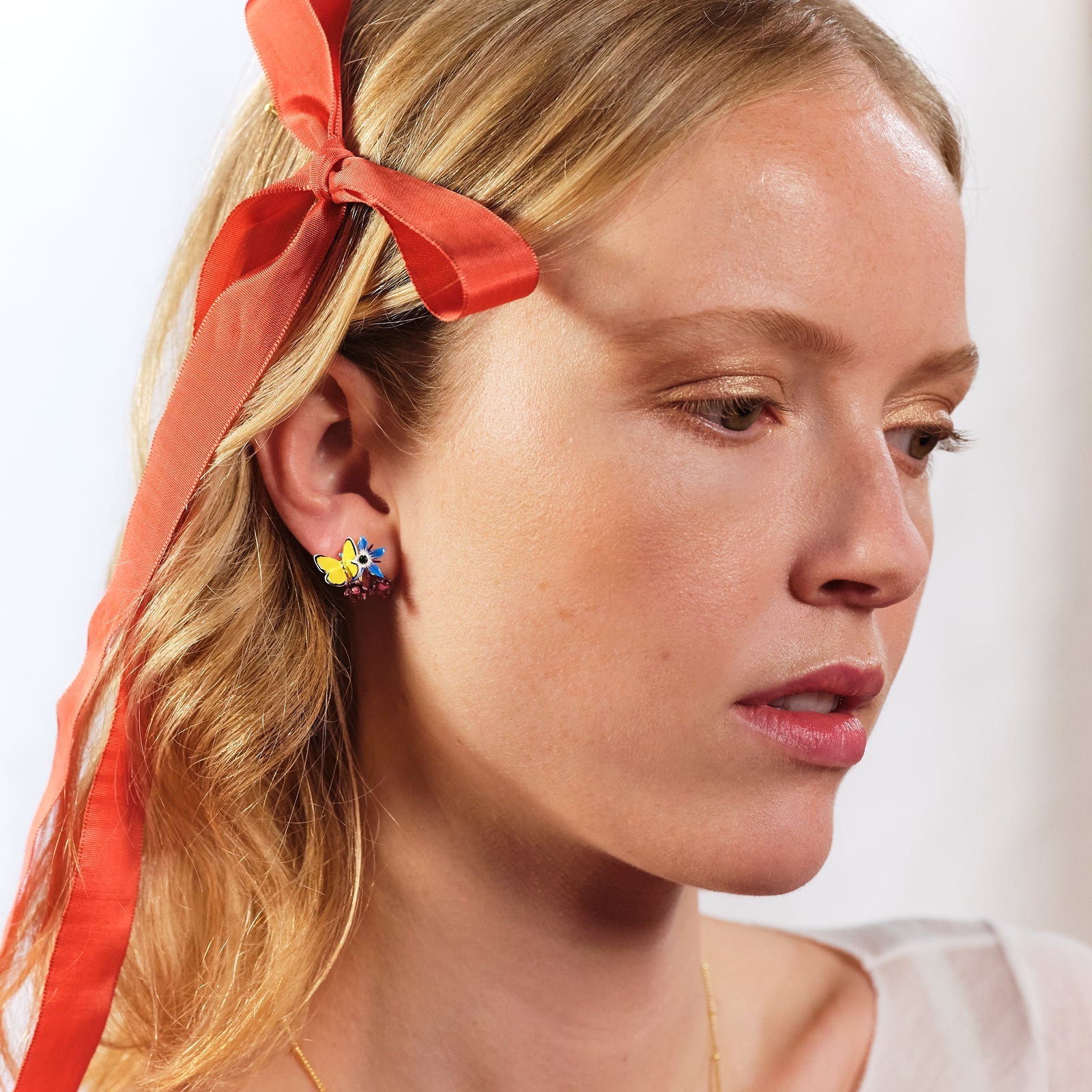 Blue Flower And Yellow Butterfly Earrings | ASPO1021 - Les Nereides