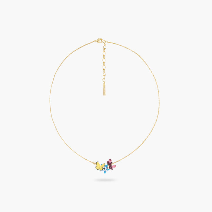 Blue Flower And Yellow Butterfly Pendant Necklace | ASPO3031 - Les Nereides