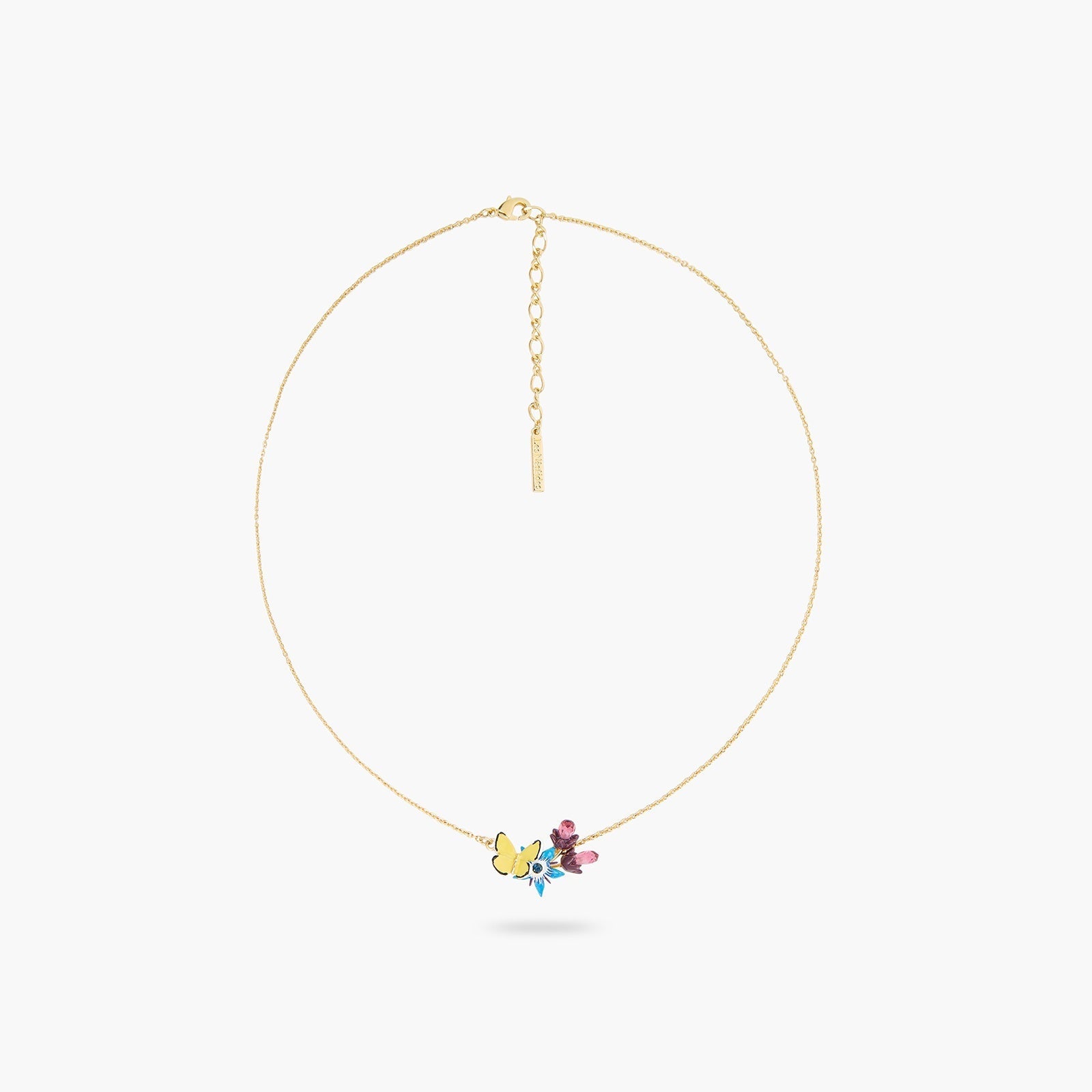 Blue Flower And Yellow Butterfly Pendant Necklace | ASPO3031 - Les Nereides