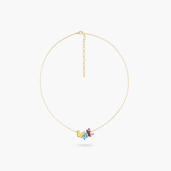 Blue Flower And Yellow Butterfly Pendant Necklace | ASPO3031 - Les Nereides