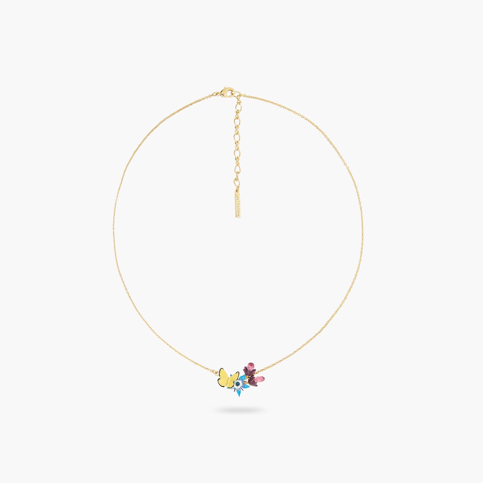 Blue Flower And Yellow Butterfly Pendant Necklace | ASPO3031 - Les Nereides