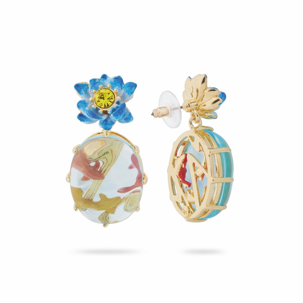 Blue lotus, crystal oval and koi fish earrings | ASOS1081 - Les Nereides