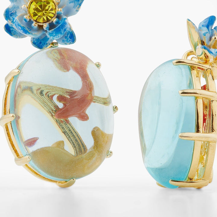 Blue lotus, crystal oval and koi fish earrings | ASOS1081 - Les Nereides