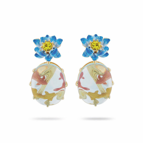 Blue lotus, crystal oval and koi fish earrings | ASOS1081 - Les Nereides
